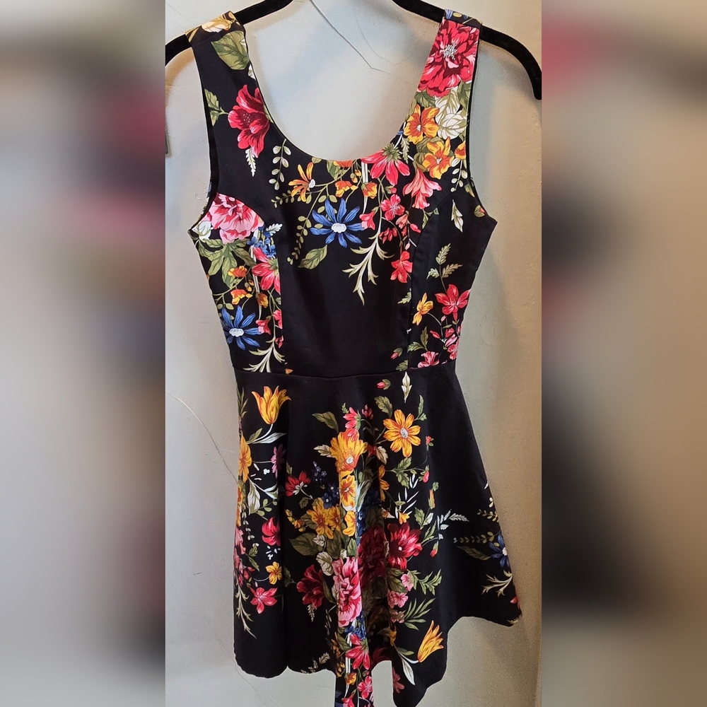 Monteau Black Floral Mini Dress -  Small